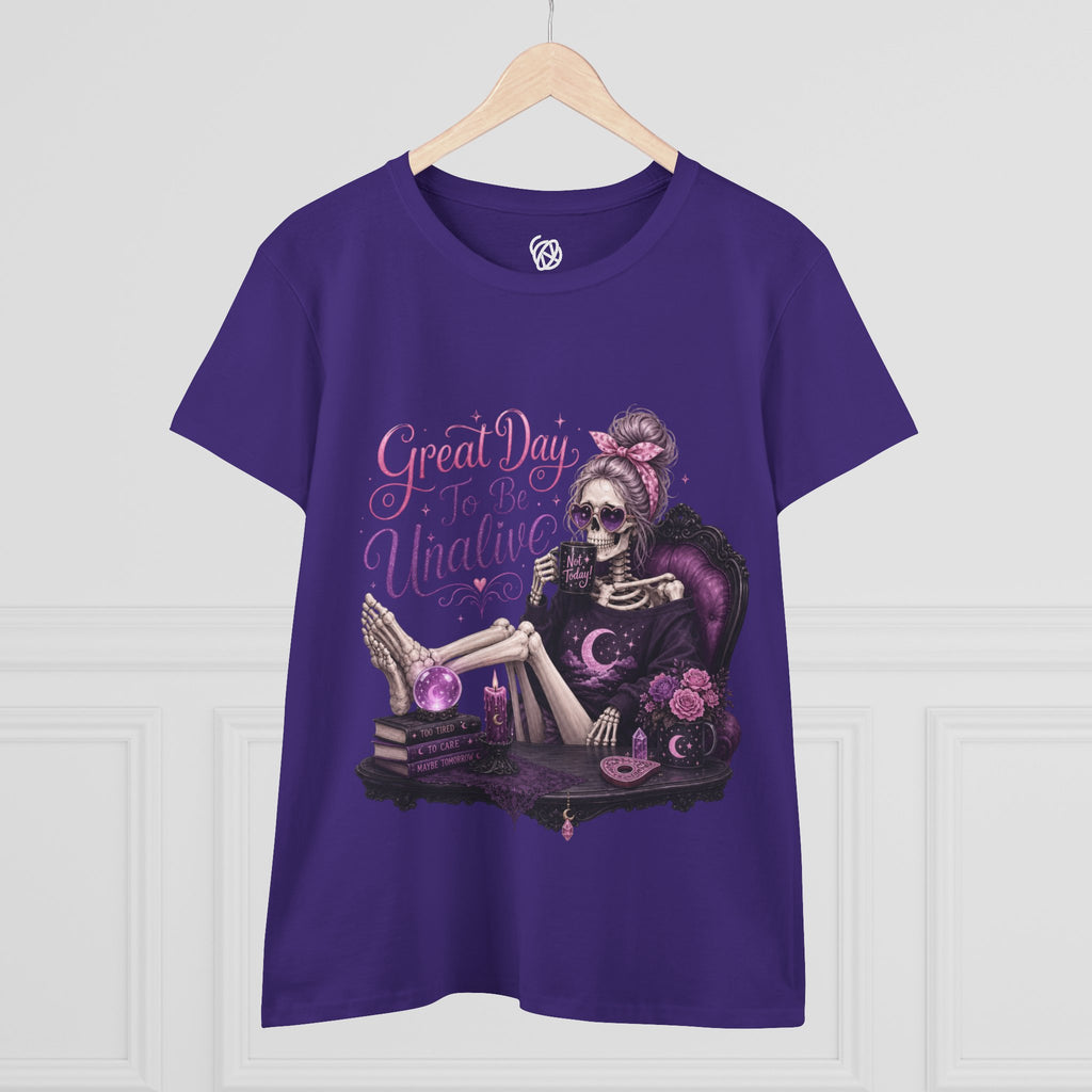 Vintage Gothic Tee — "Great Day To Be Unalive" Skeleton Lounge Shirt