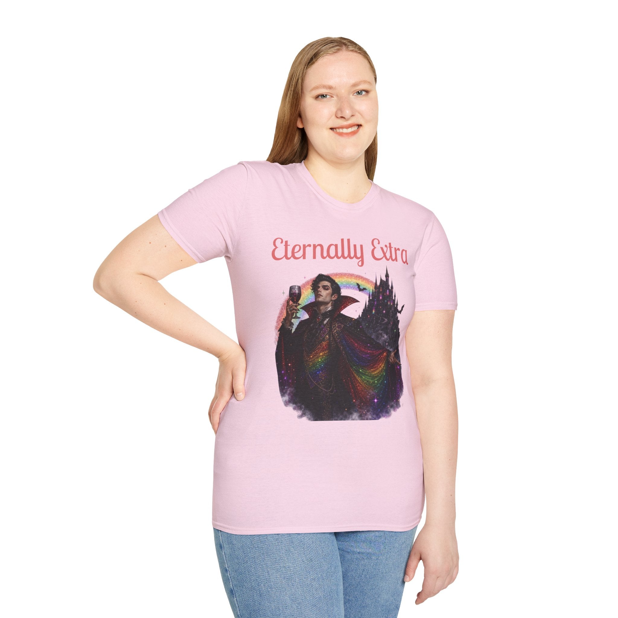 Eternally Extra T-Shirt — Gothic Rainbow Vampire Graphic Tee
