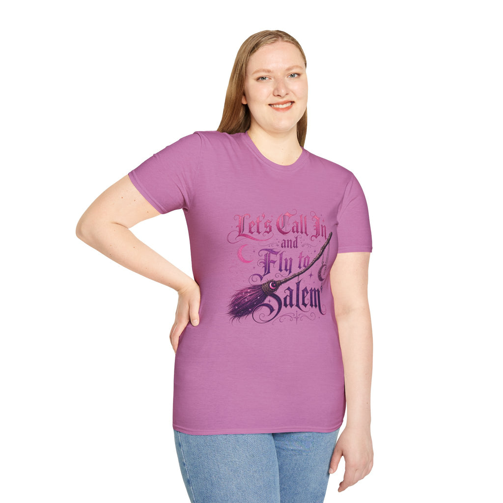 Let's Call In and Fly to Salem T-Shirt — Witchy Broomstick Gothic Tee