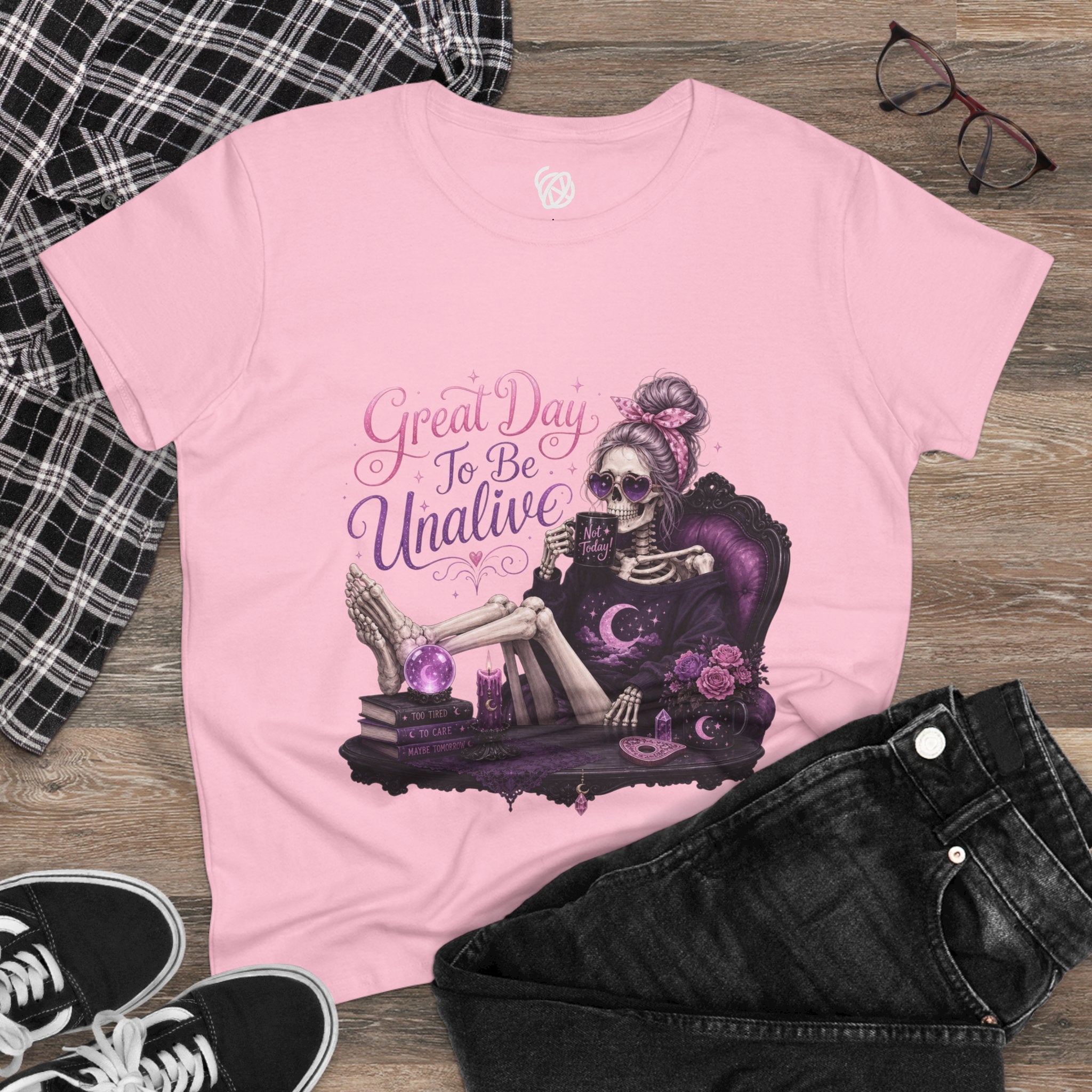 Vintage Gothic Tee — "Great Day To Be Unalive" Skeleton Lounge Shirt