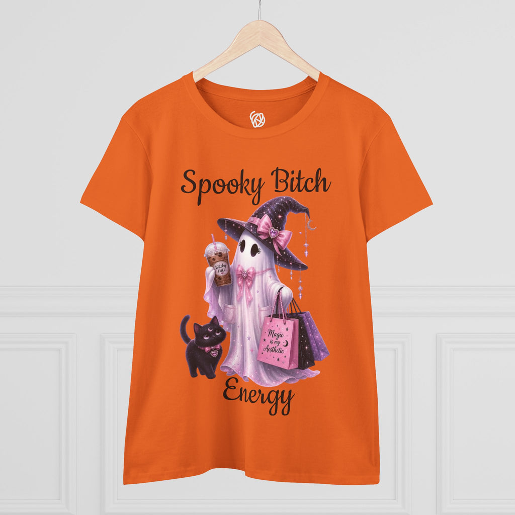 Spooky Bitch Energy Tee — Cute Witch Ghost Halloween T‑Shirt for Women