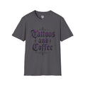 "Tattoos and Coffee" T-Shirt — Gothic Script Graphic Tee for Coffee & Ink Lovers