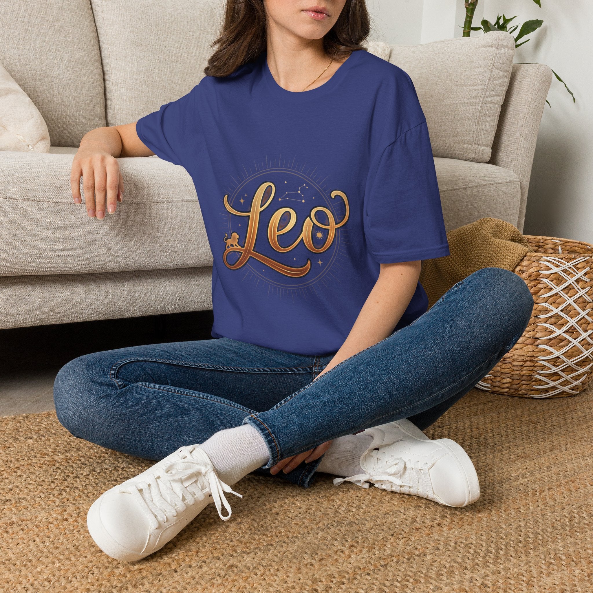 Leo Zodiac T-Shirt — Gold Script Astrology Tee for Leo Season