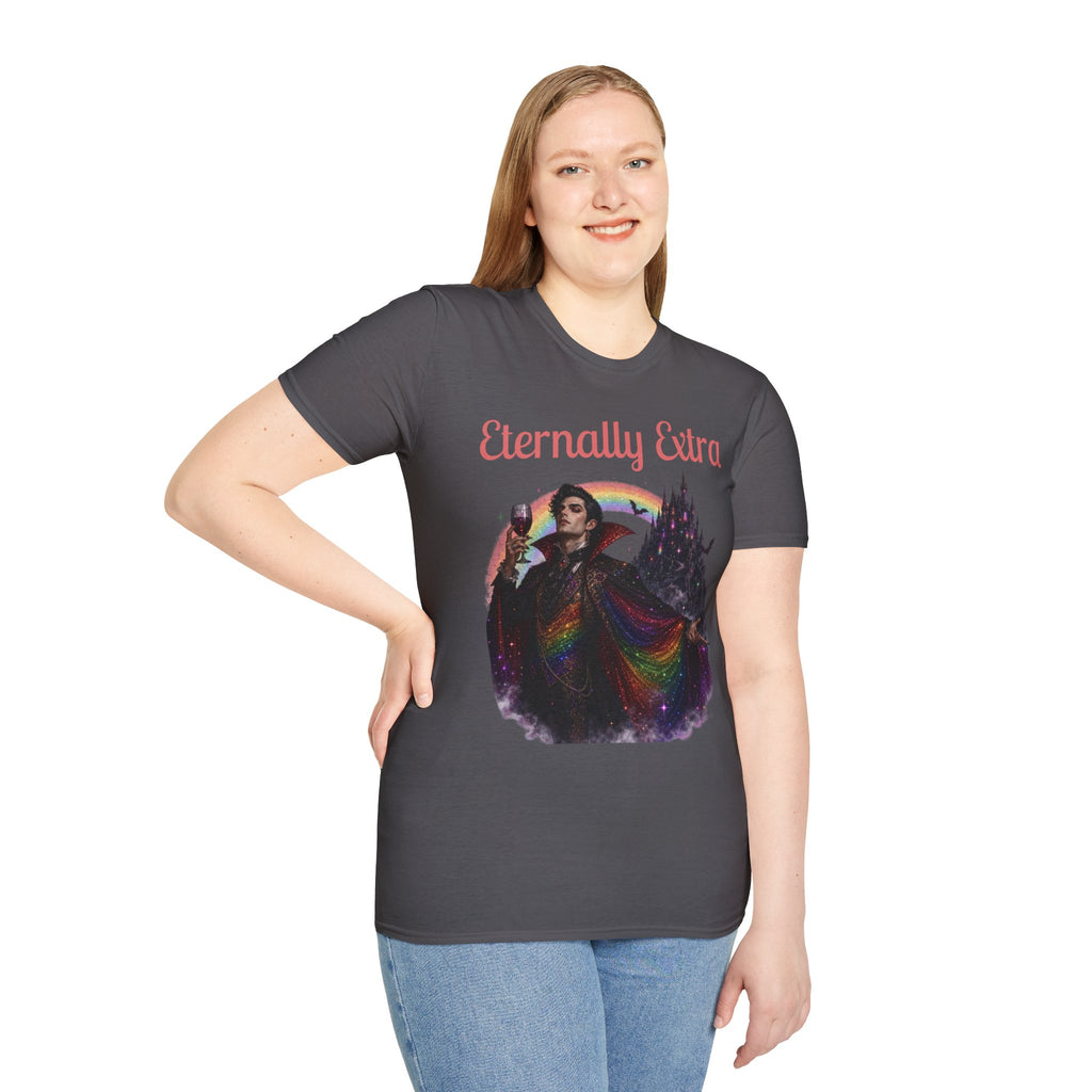 Eternally Extra T-Shirt — Gothic Rainbow Vampire Graphic Tee