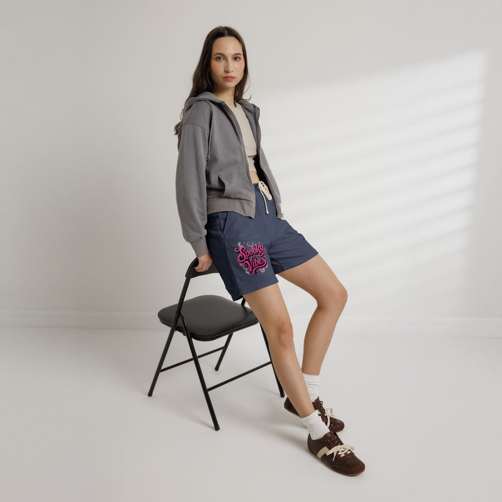 Spooky Vibes Sweat Shorts - Halloween Graphic Fleece Lounge Shorts