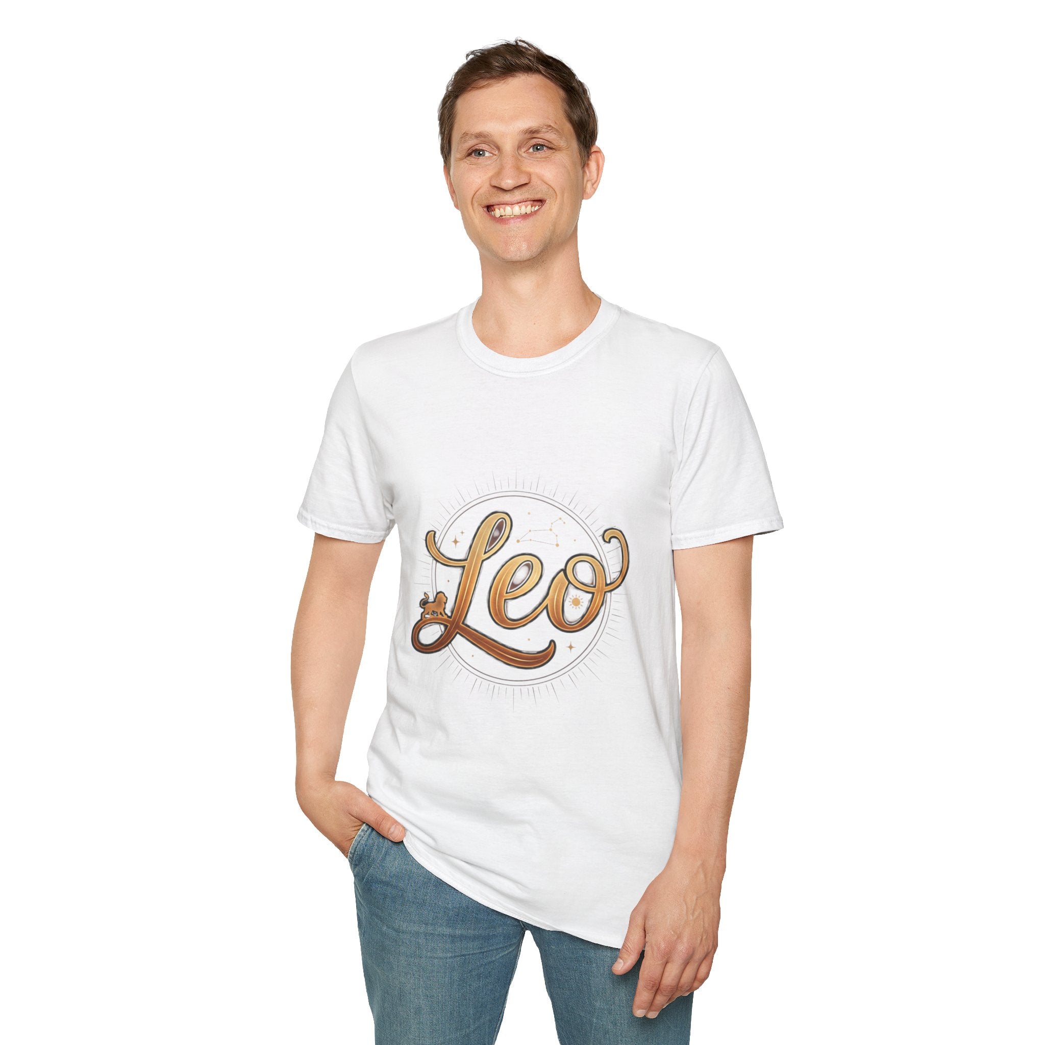 Leo Zodiac T-Shirt — Gold Script Astrology Tee for Leo Season