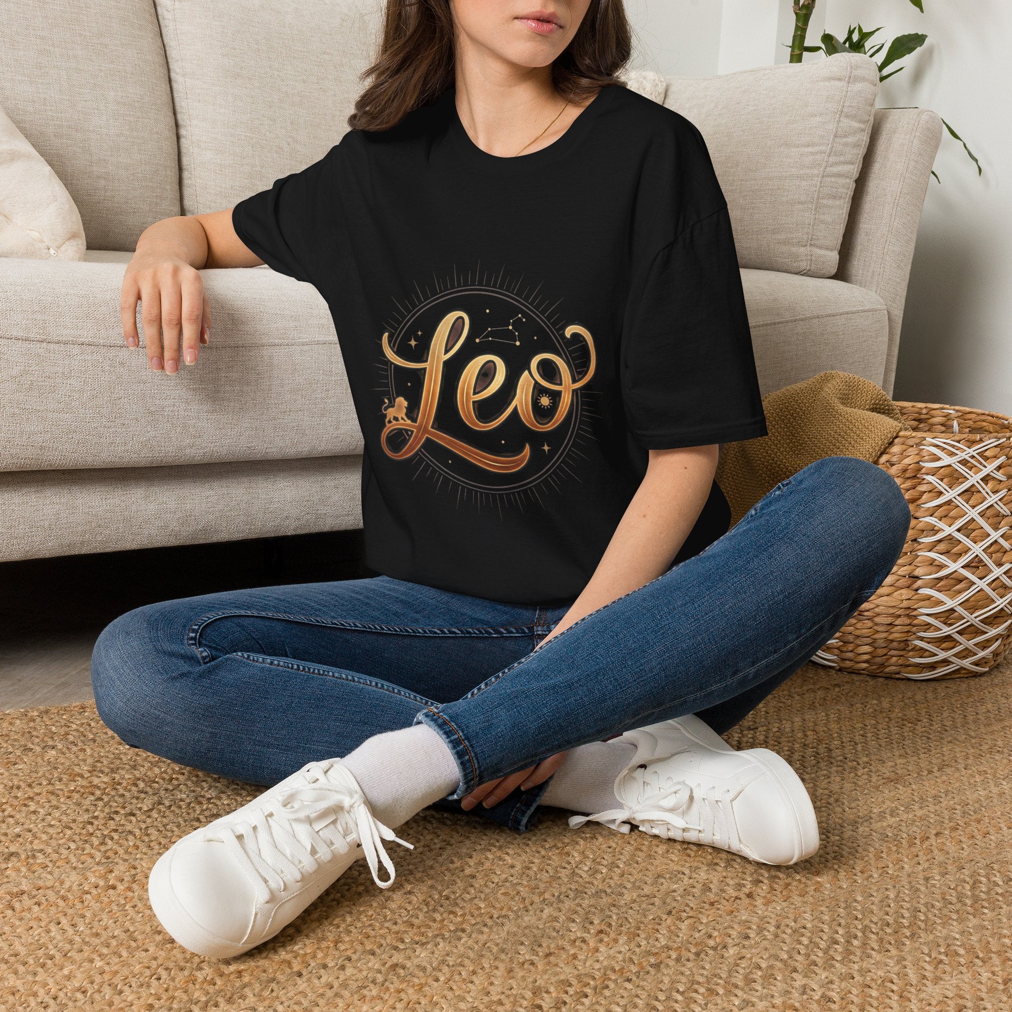 Leo Zodiac T-Shirt — Gold Script Astrology Tee for Leo Season