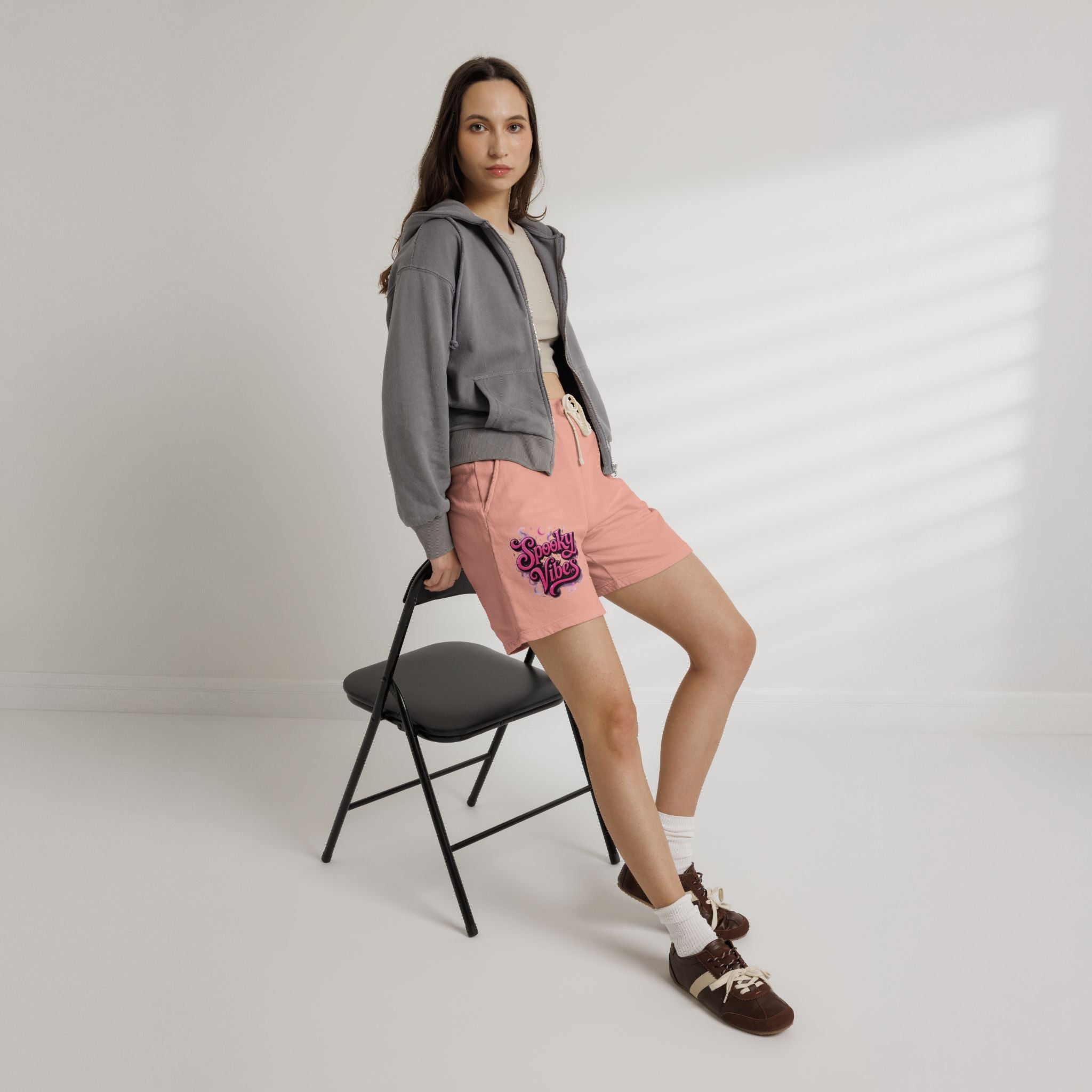Spooky Vibes Sweat Shorts - Halloween Graphic Fleece Lounge Shorts