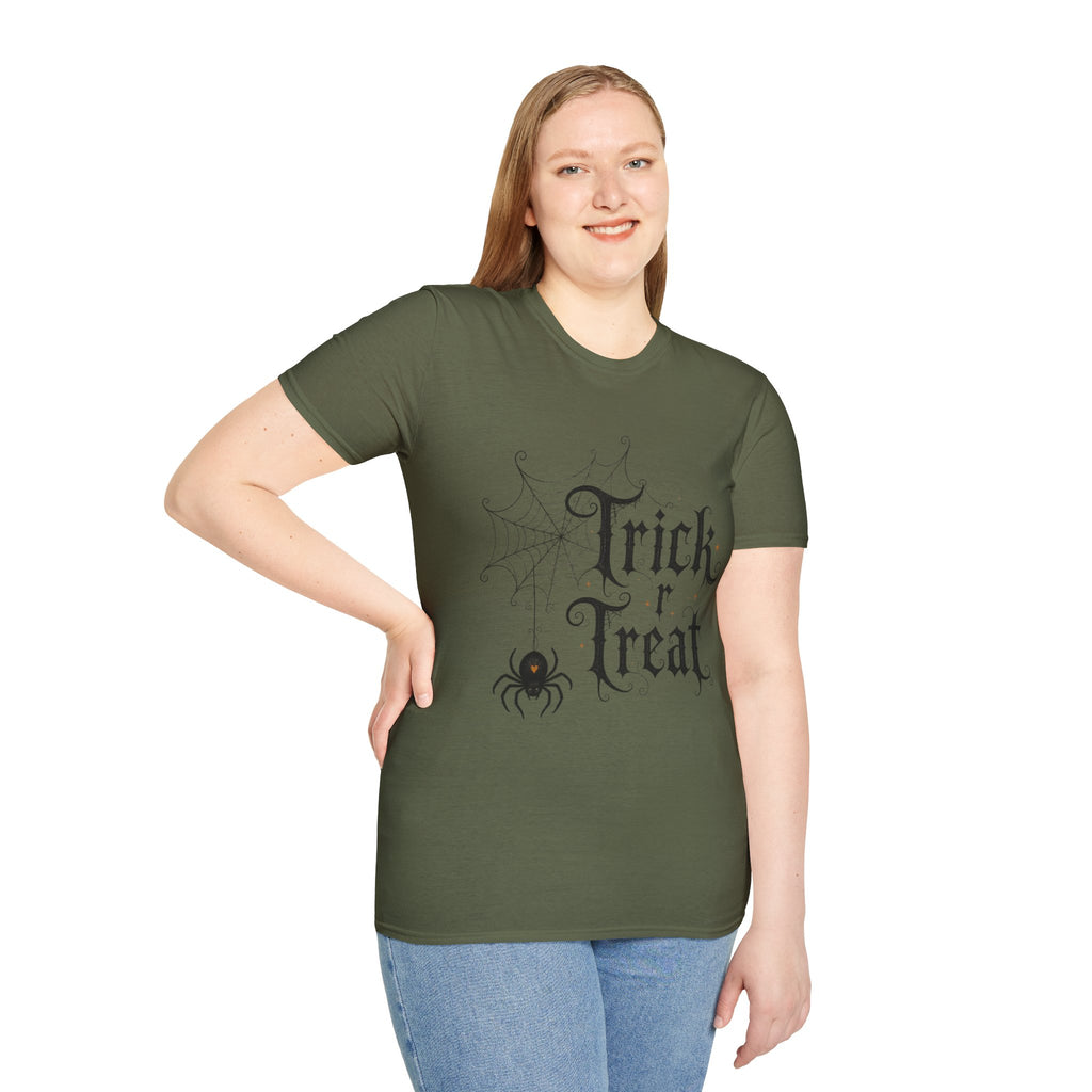 Trick r Treat Halloween T-Shirt — Gothic Spiderweb & Spider Tee