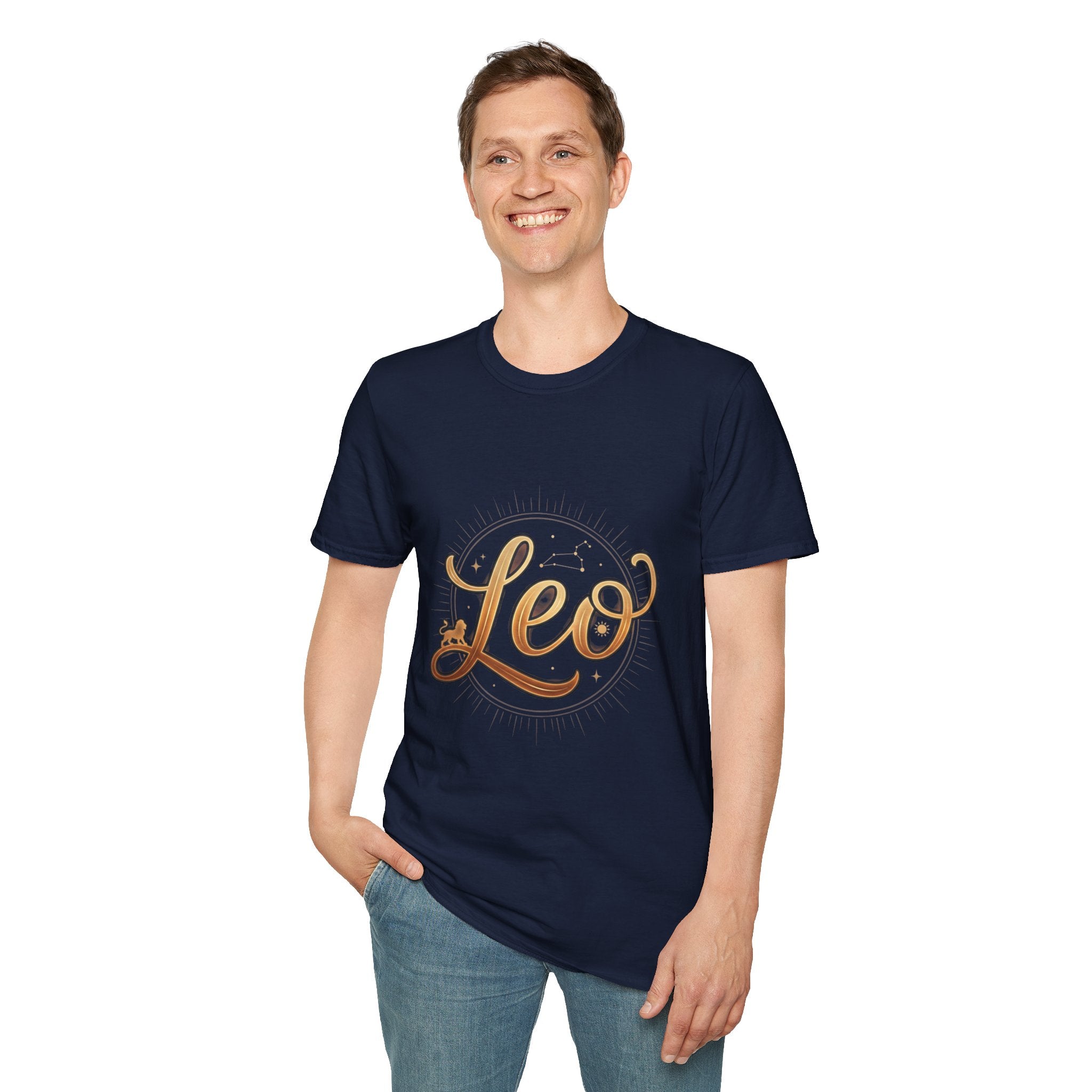 Leo Zodiac T-Shirt — Gold Script Astrology Tee for Leo Season