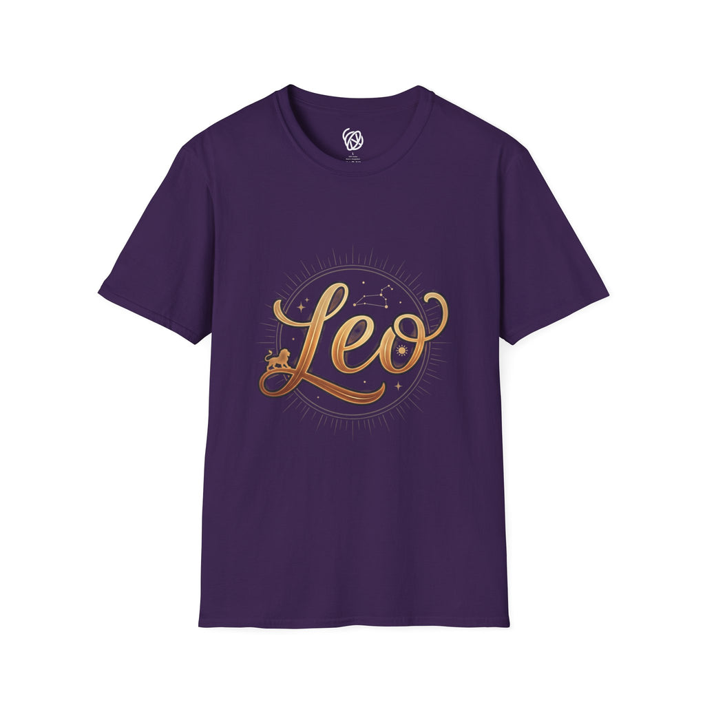 Leo Zodiac T-Shirt — Gold Script Astrology Tee for Leo Season