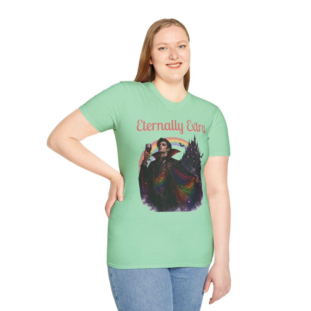 Eternally Extra T-Shirt — Gothic Rainbow Vampire Graphic Tee