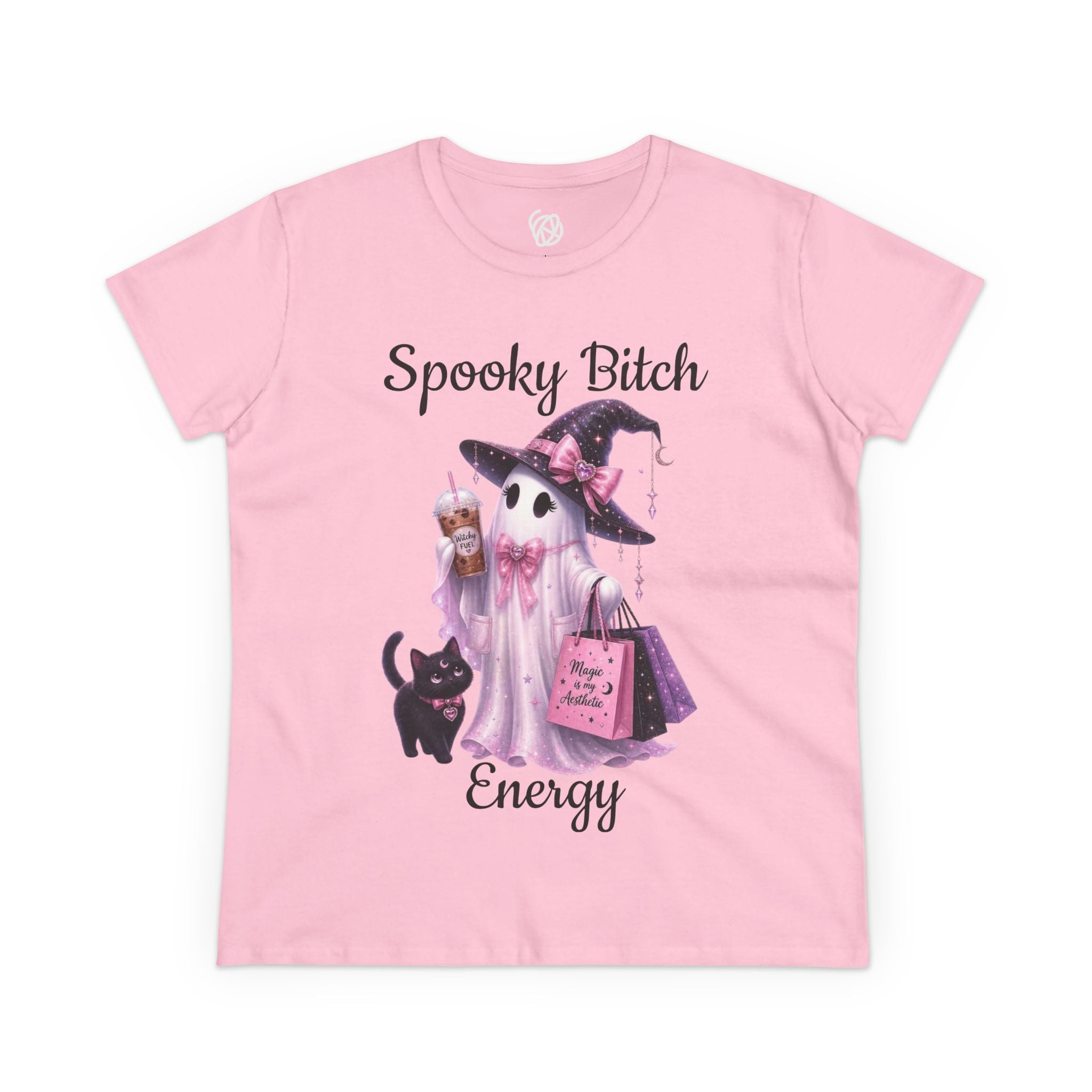Spooky Bitch Energy Tee — Cute Witch Ghost Halloween T‑Shirt for Women