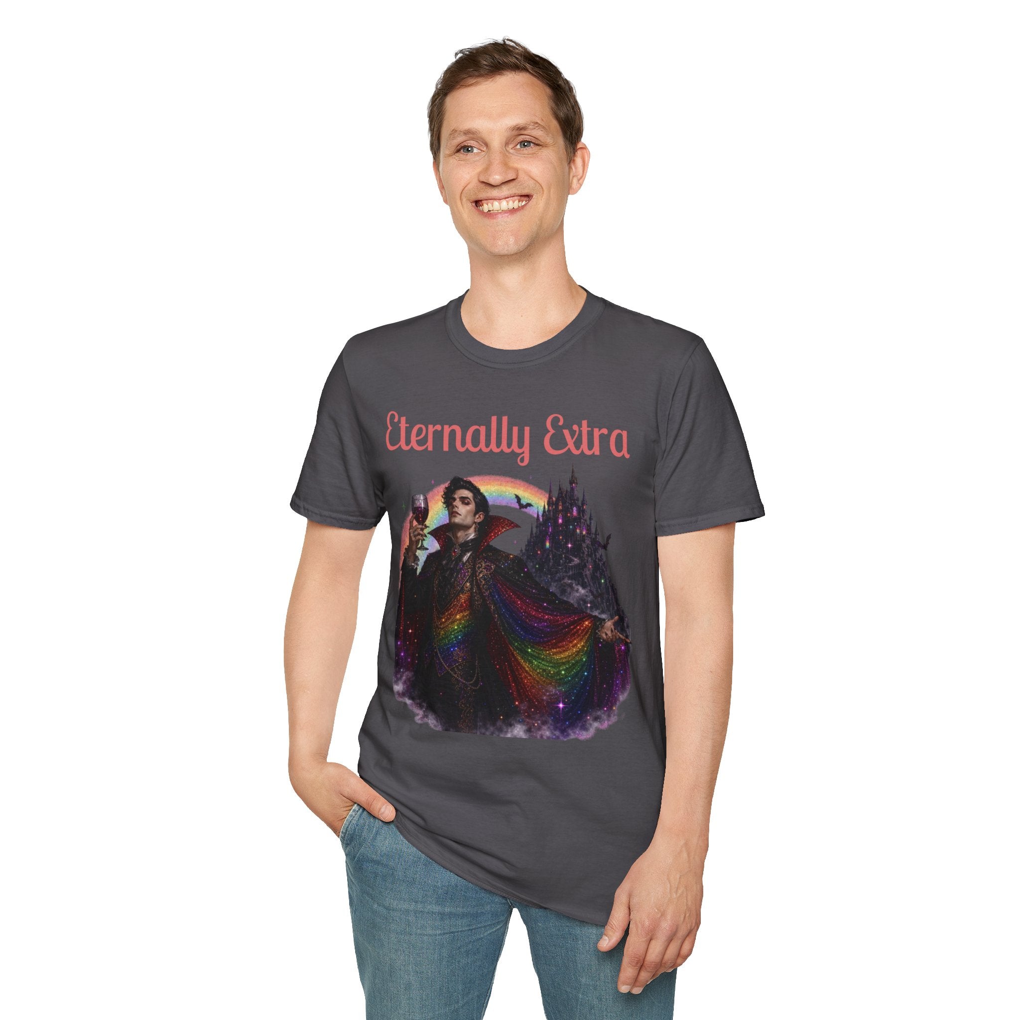 Eternally Extra T-Shirt — Gothic Rainbow Vampire Graphic Tee