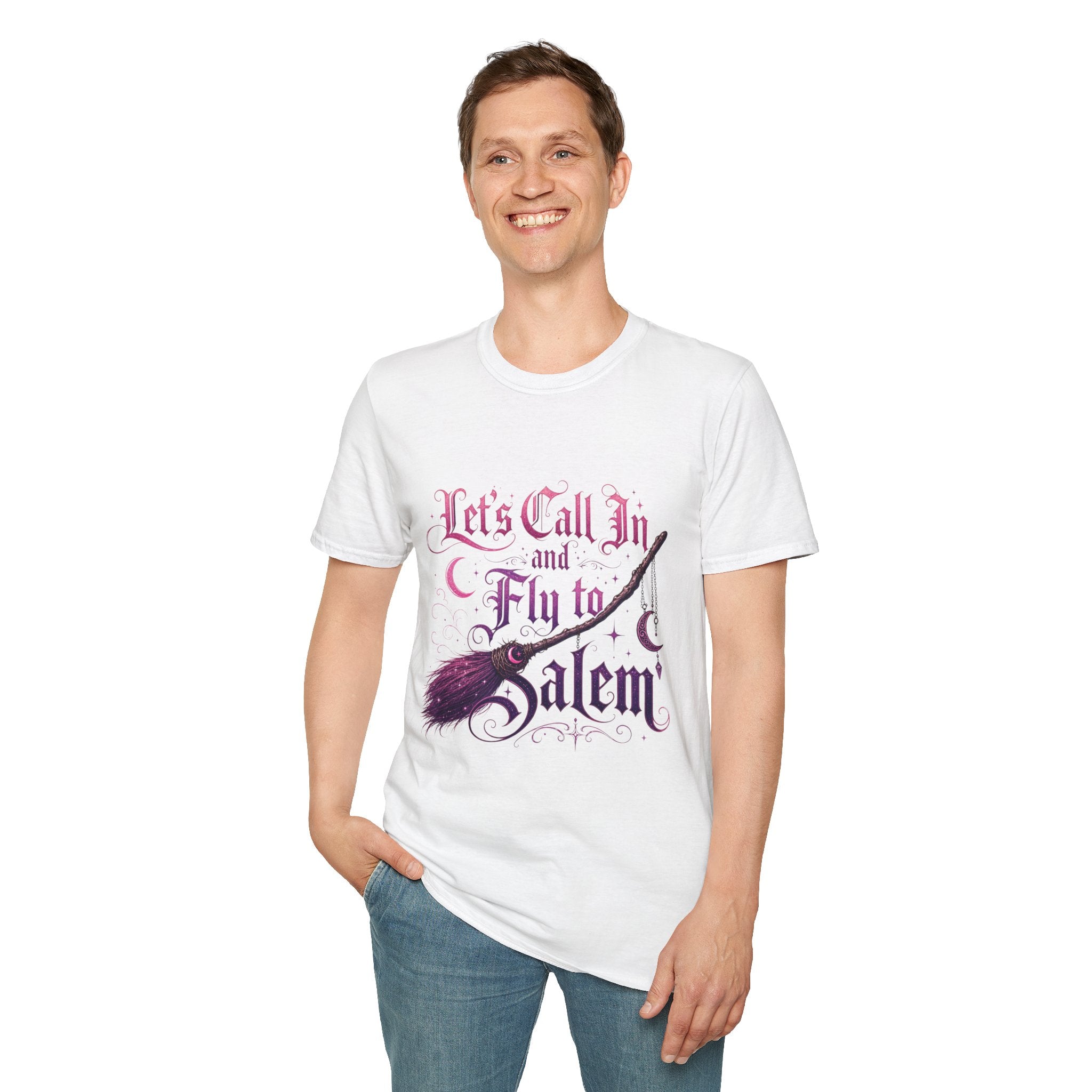 Let's Call In and Fly to Salem T-Shirt — Witchy Broomstick Gothic Tee