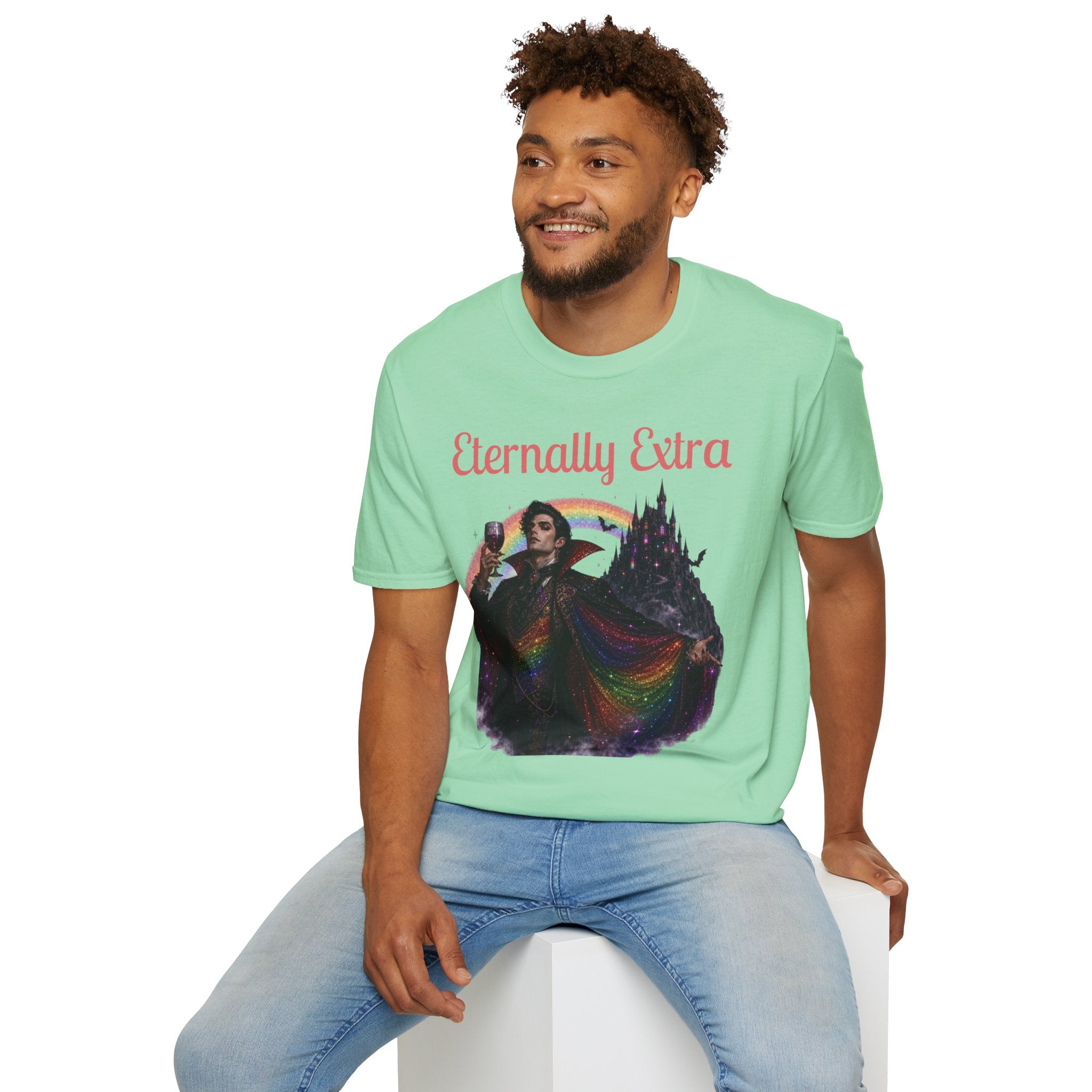 Eternally Extra T-Shirt — Gothic Rainbow Vampire Graphic Tee