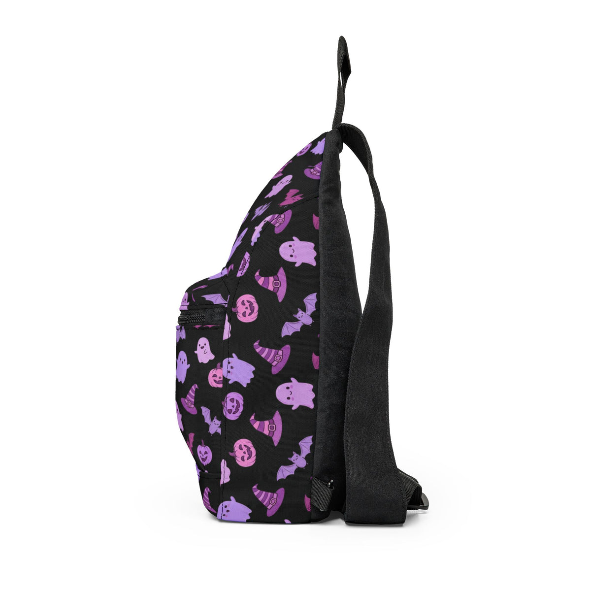 Purple Halloween Sling Bag — Cute Pumpkin & Bat Crossbody Bag for Halloween