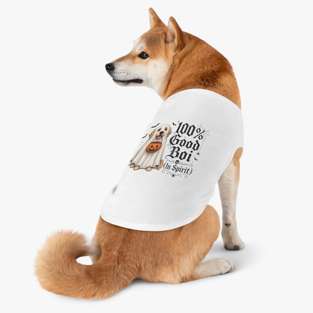 Halloween Pet Tank Top — "100% Good Boi (In Spirit)" Ghost Dog Costume
