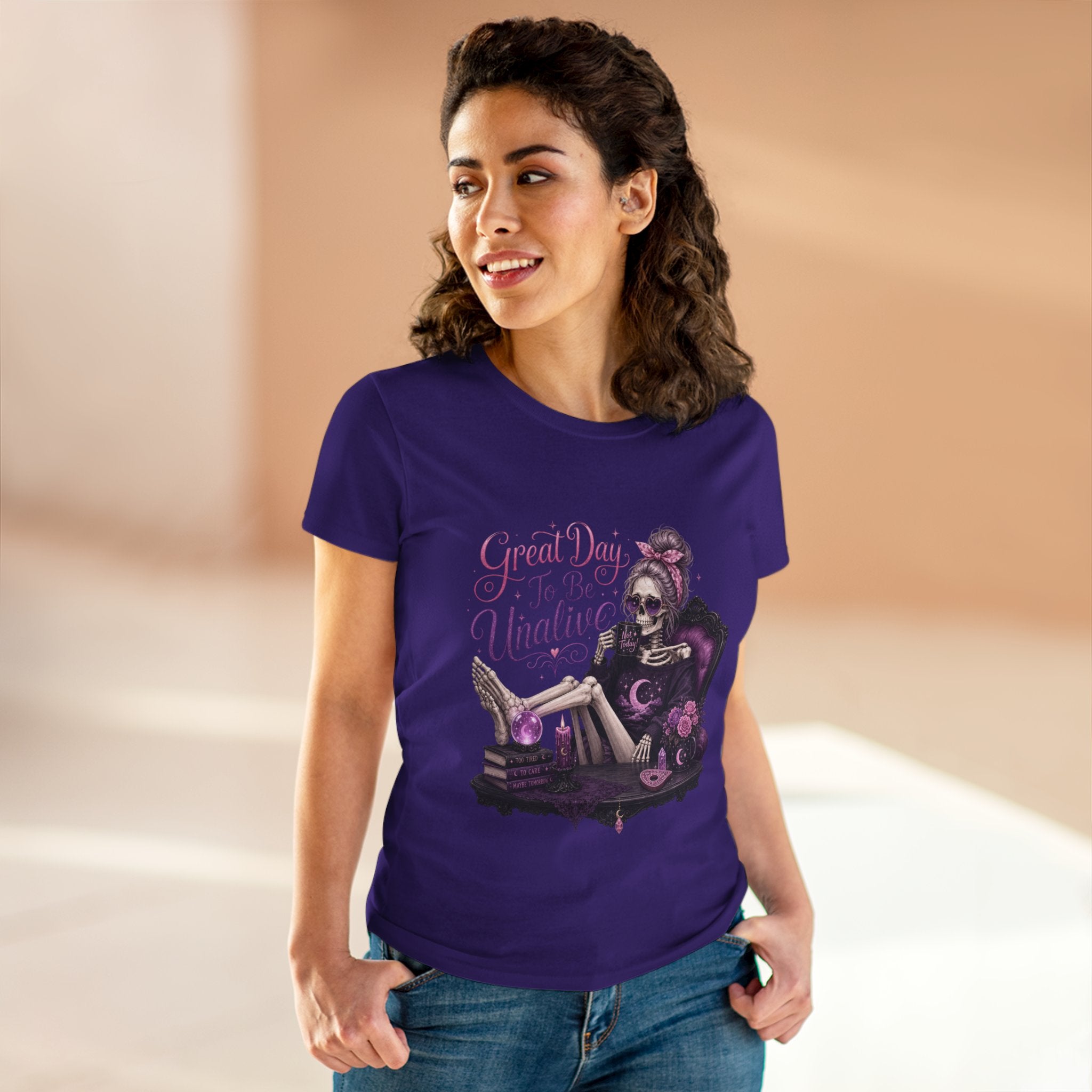Vintage Gothic Tee — "Great Day To Be Unalive" Skeleton Lounge Shirt