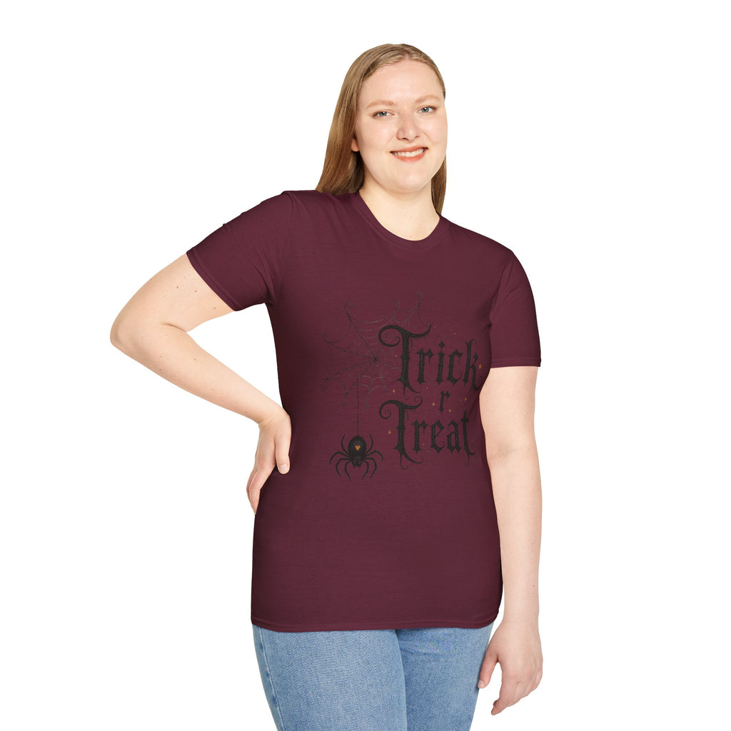 Trick r Treat Halloween T-Shirt — Gothic Spiderweb & Spider Tee