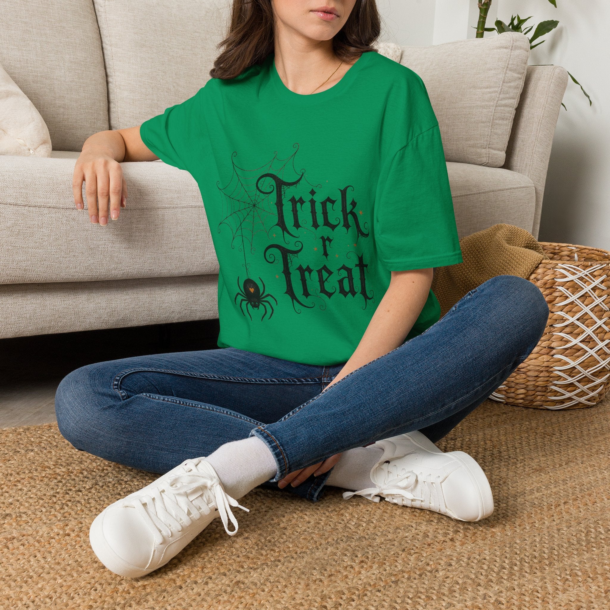 Trick r Treat Halloween T-Shirt — Gothic Spiderweb & Spider Tee