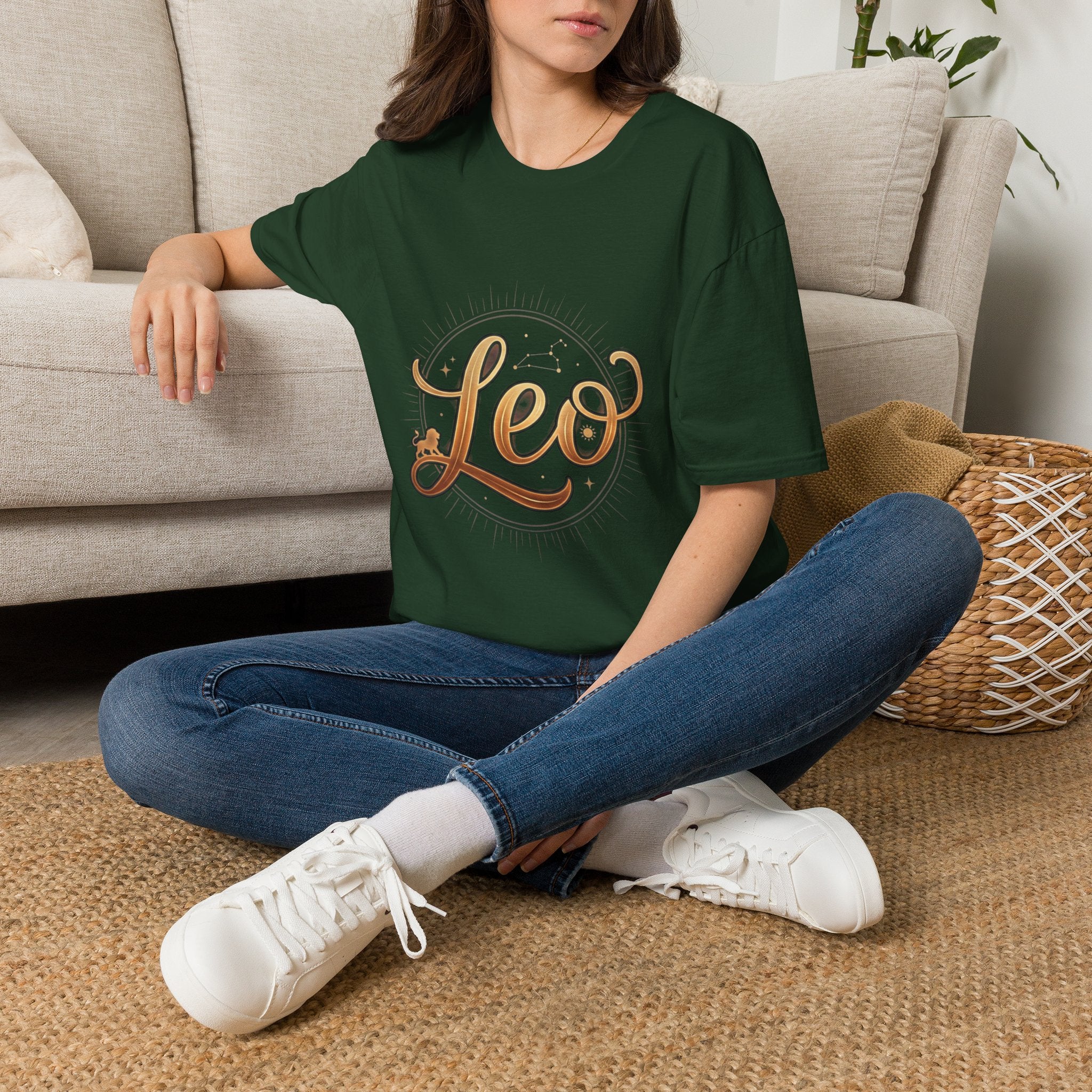 Leo Zodiac T-Shirt — Gold Script Astrology Tee for Leo Season