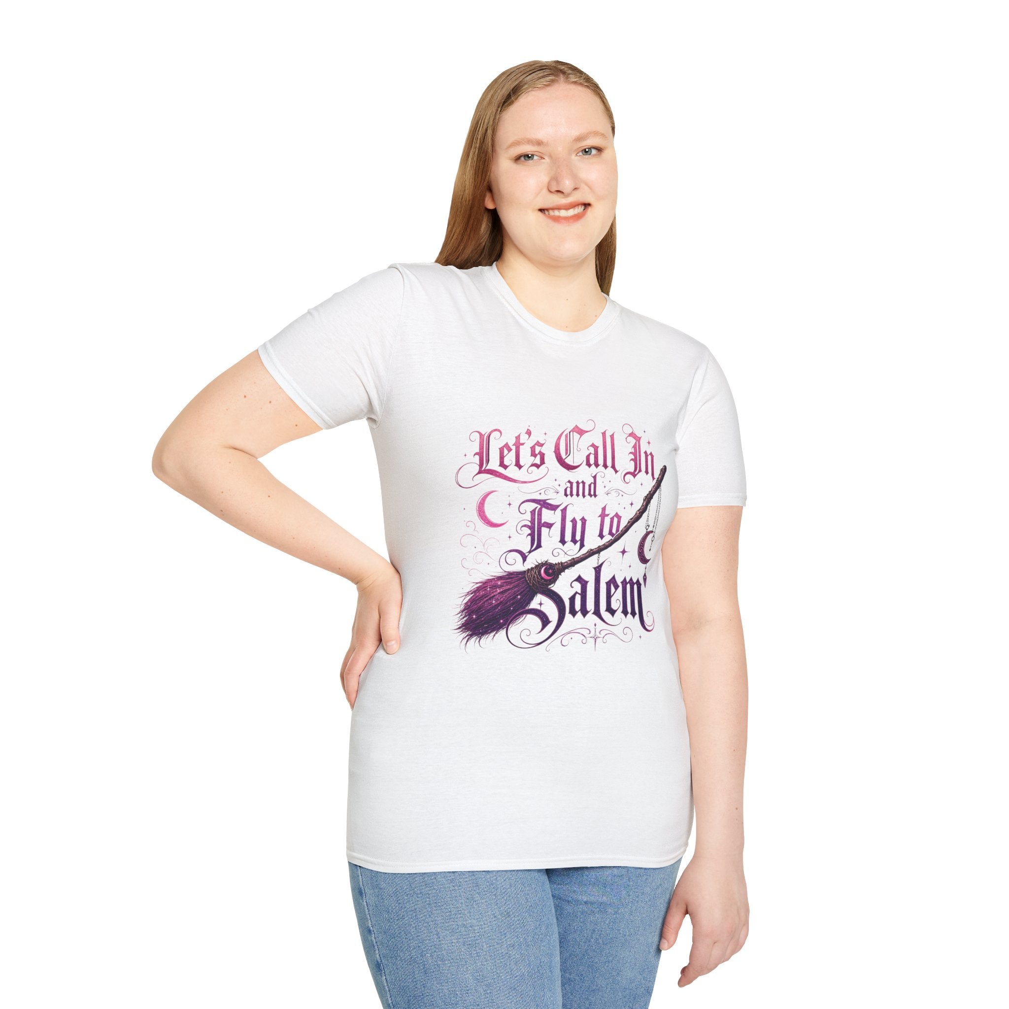 Let's Call In and Fly to Salem T-Shirt — Witchy Broomstick Gothic Tee