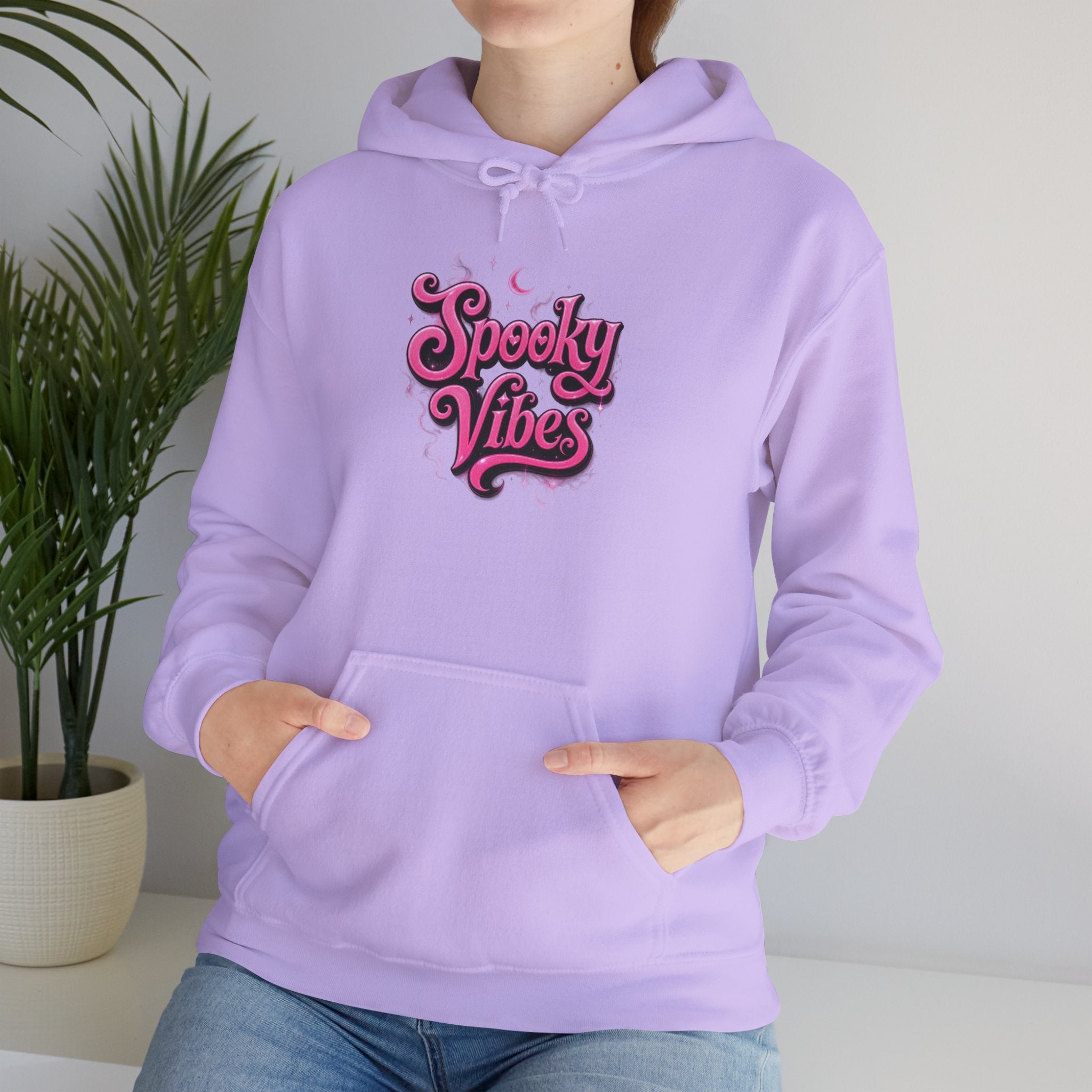 Spooky Vibes Hoodie — Retro Pink Halloween Graphic Sweatshirt