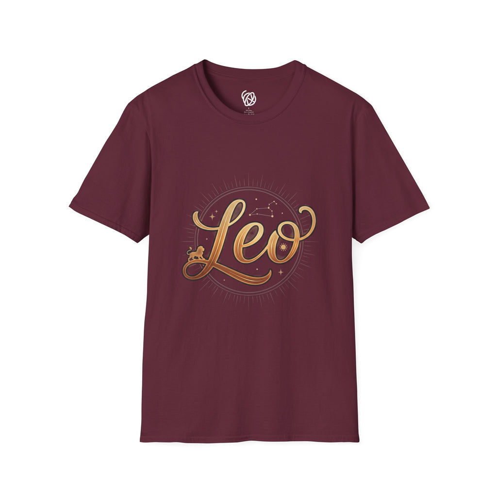 Leo Zodiac T-Shirt — Gold Script Astrology Tee for Leo Season