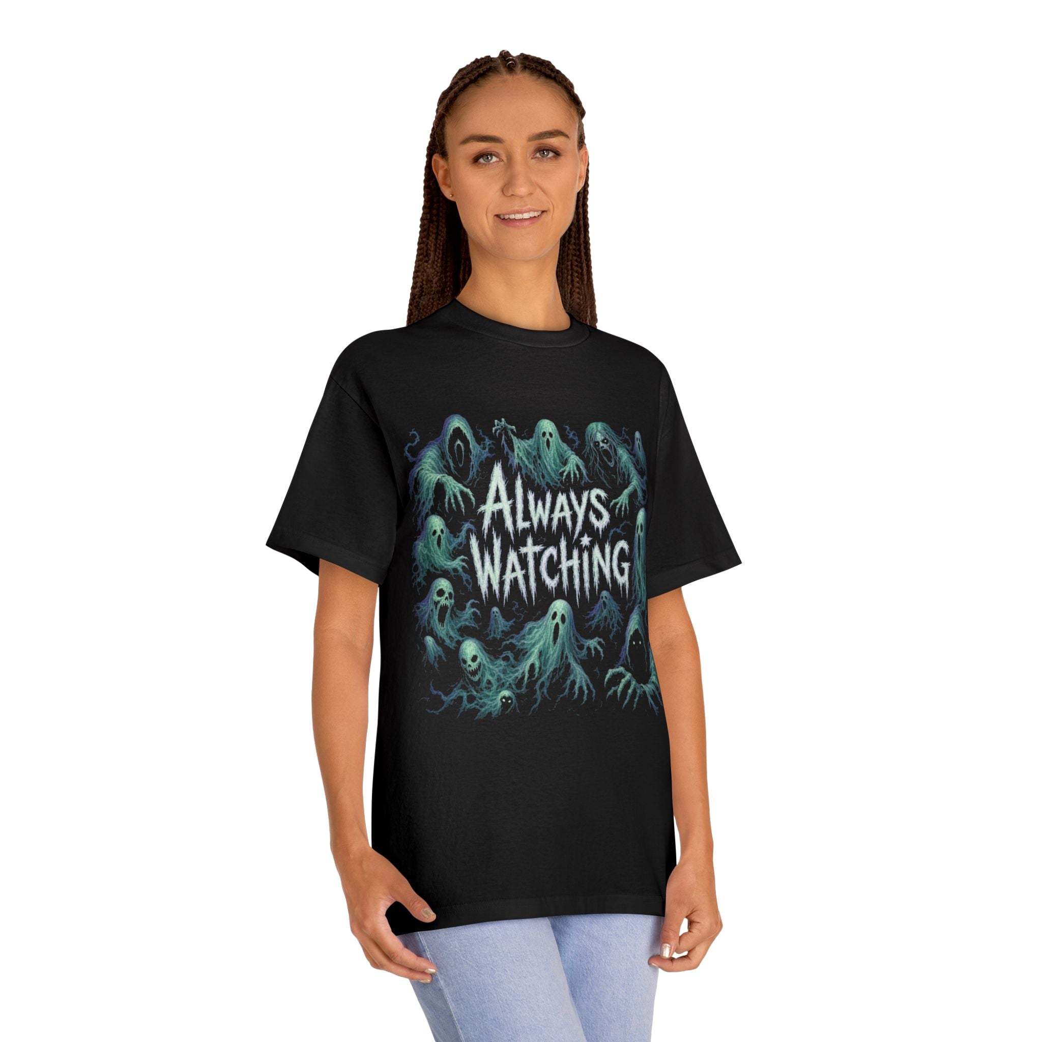 "Always Watching" Ghosts Graphic Tee — Spooky Horror Crewneck
