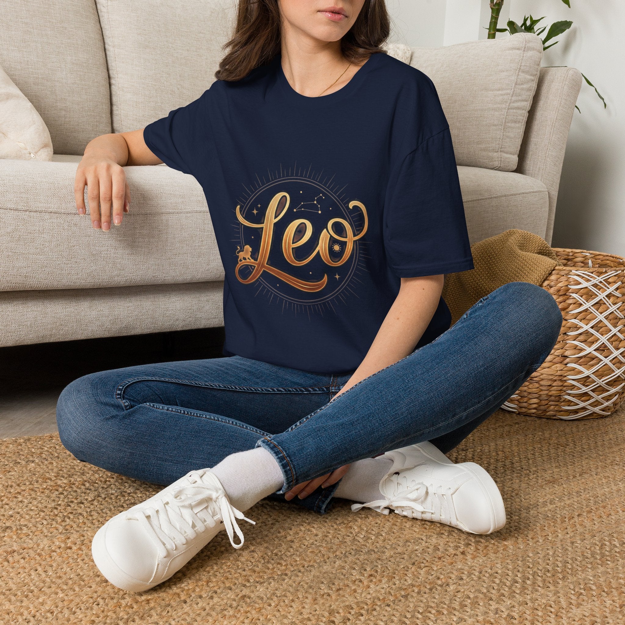 Leo Zodiac T-Shirt — Gold Script Astrology Tee for Leo Season
